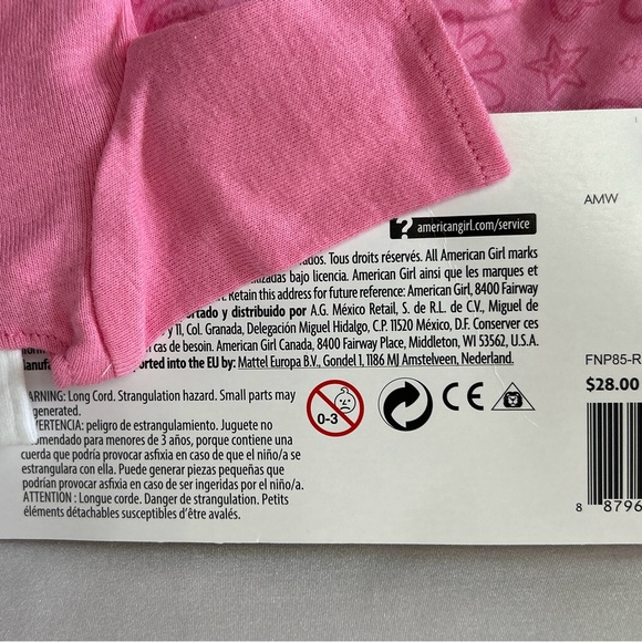 American Girl 18” Doll Pink PJ Set With Sleepers & Hair Tie  NOS NIP - Picture 2 of 14